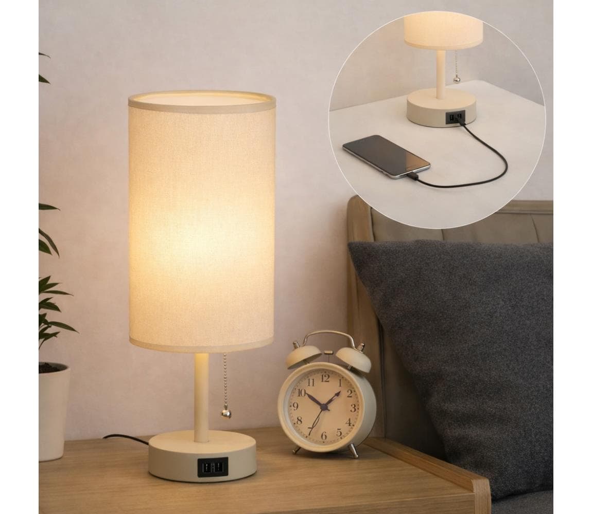 Brilagi - Stolná lampa s USB portom TABLON 1xE27/25W/230V béžová/krémová BG3668+BG3681
