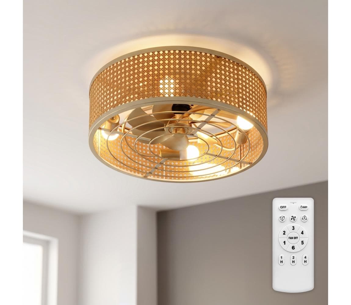 Brilagi - Stropný látor 4× E27 (max. 40 W) / 230 V, priemer 50 cm, bambus, s diaľkovým ovládaním WF-OSD-125