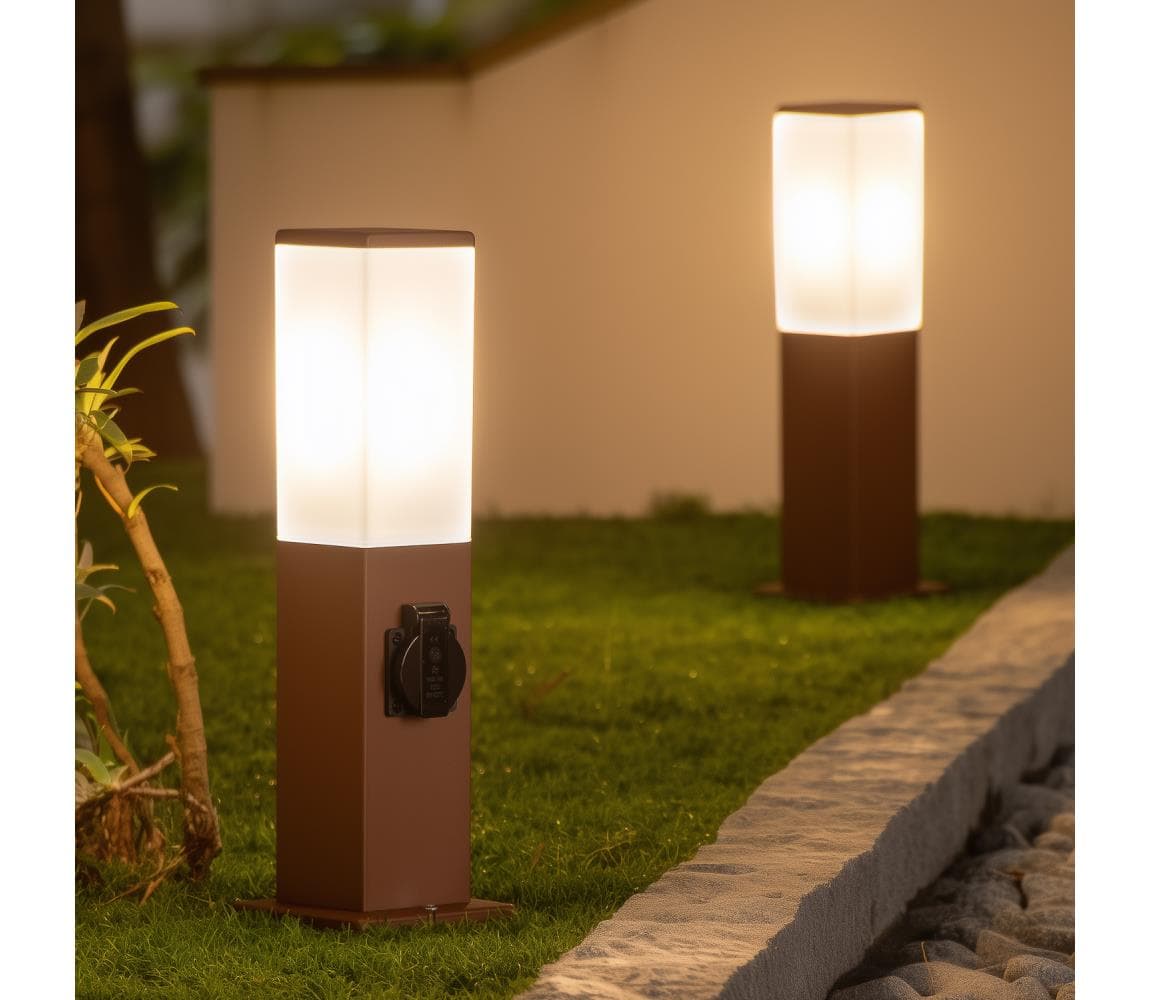 Brilagi - Vonkajšie svietidlo s 2 zásuvkami SCHUKO NOVA 1xE27/15W/230V 40 cm IP44 hnedé FG-KH446PSH-40-2SO-RUST