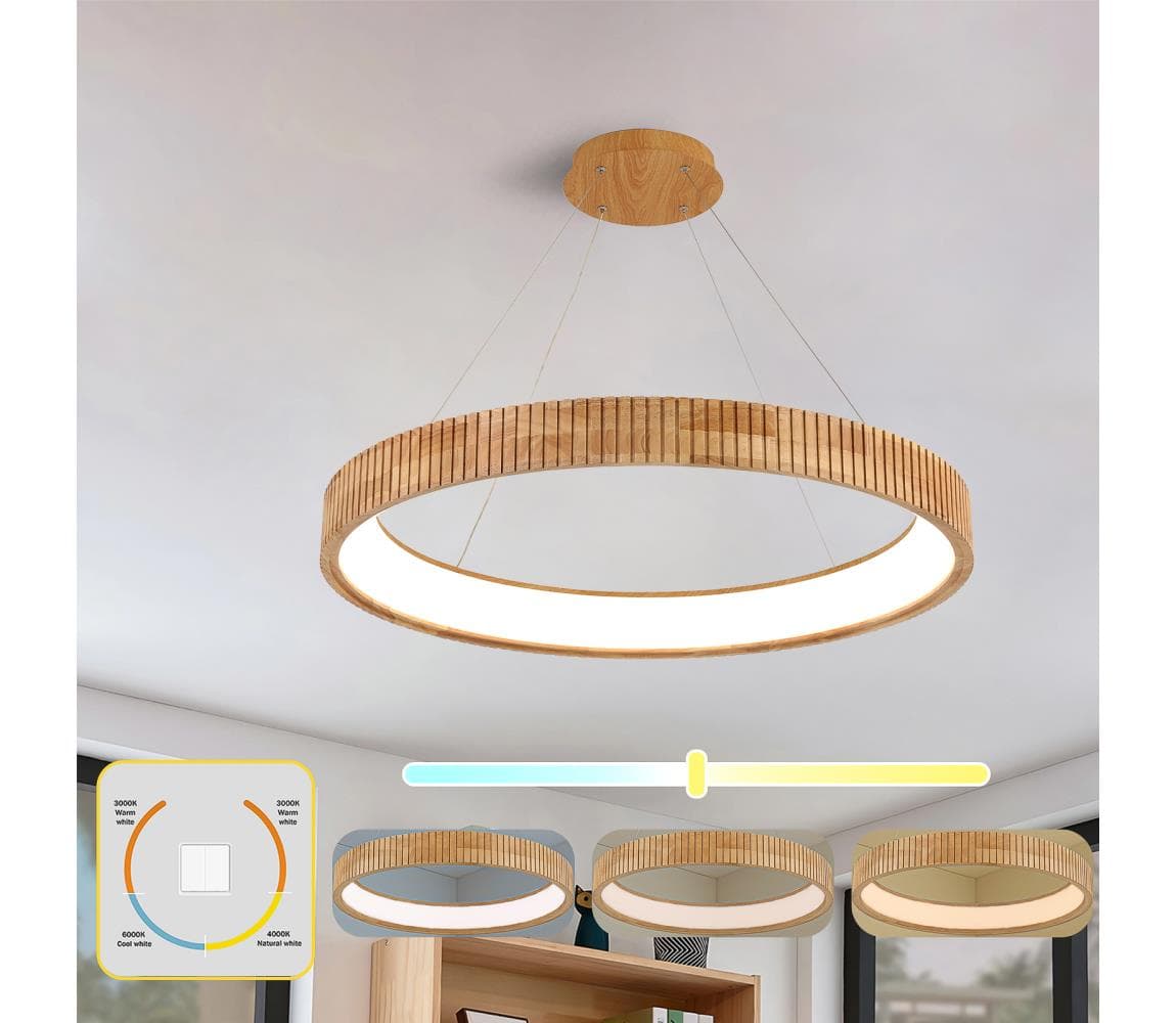 Brilagi - Závesný LED luster na lankách FALCON WOOD MODERN LED/60W/230V pr. 80 cm drevo BRI554
