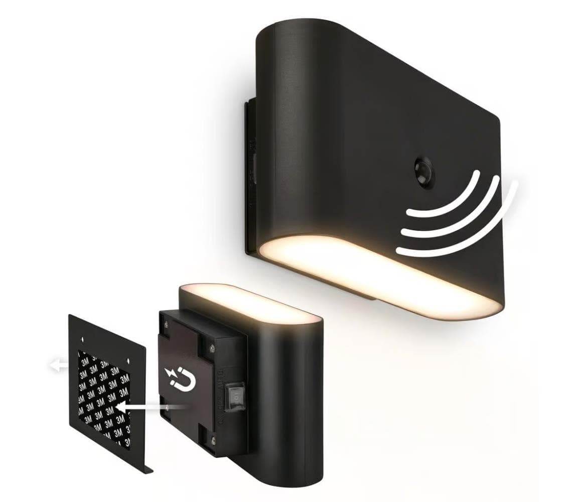 Briloner 3878015 - LED nabíjateľné nástenné svietidlo so senzorom CHAT LED/3W/5V 2000 mAh čierna 3878015
