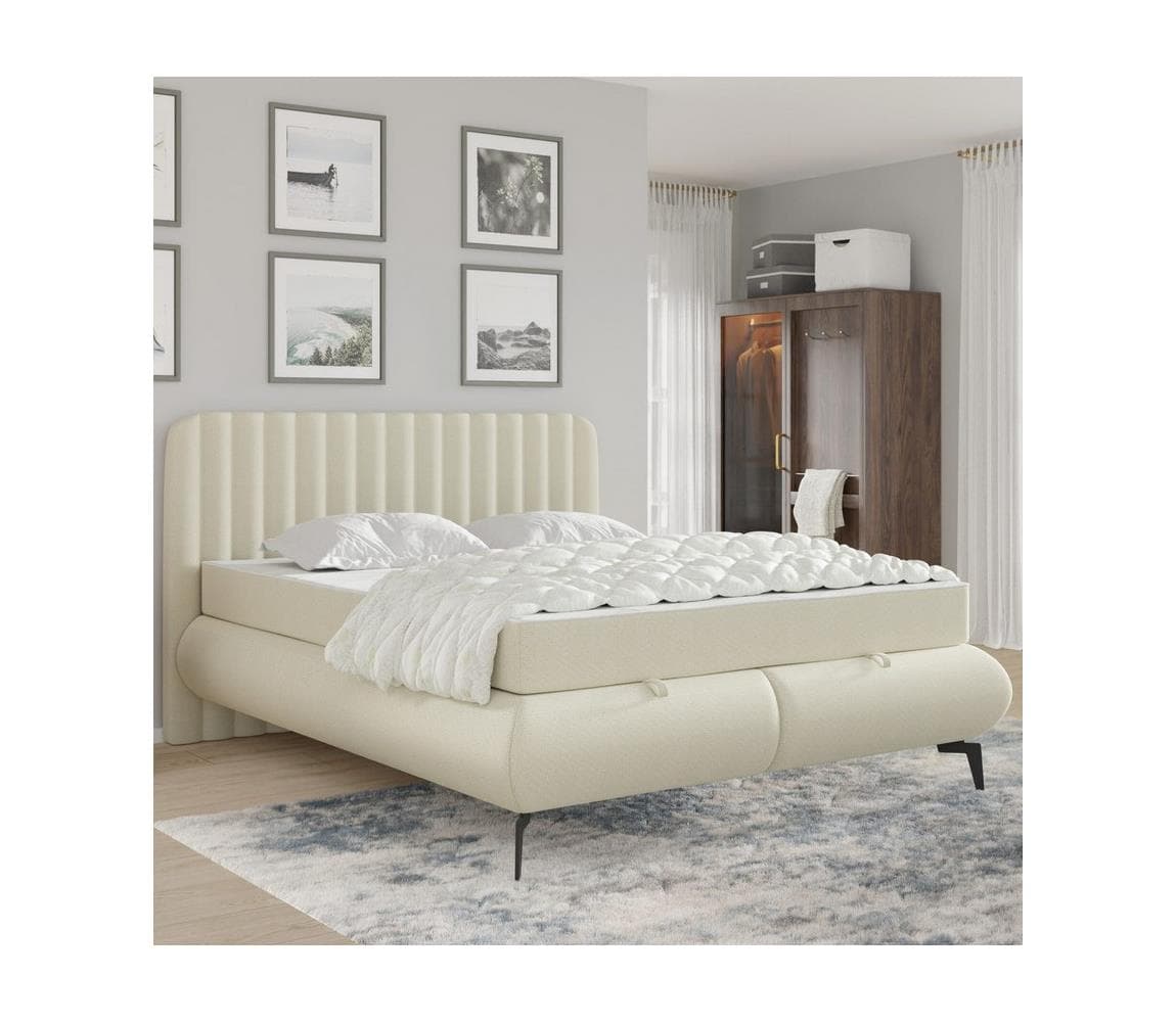 Čalúnená posteľ s matracmi a úložným priestorom ALEXA 160x200 cm béžová 04KTCLU729P160S1EG22