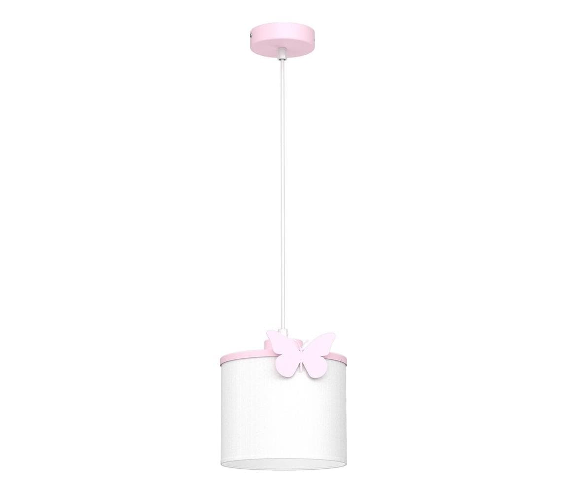 Detský luster na lanku SWEET 1xE27/15W/230V biela/ružová/motýľ 9408