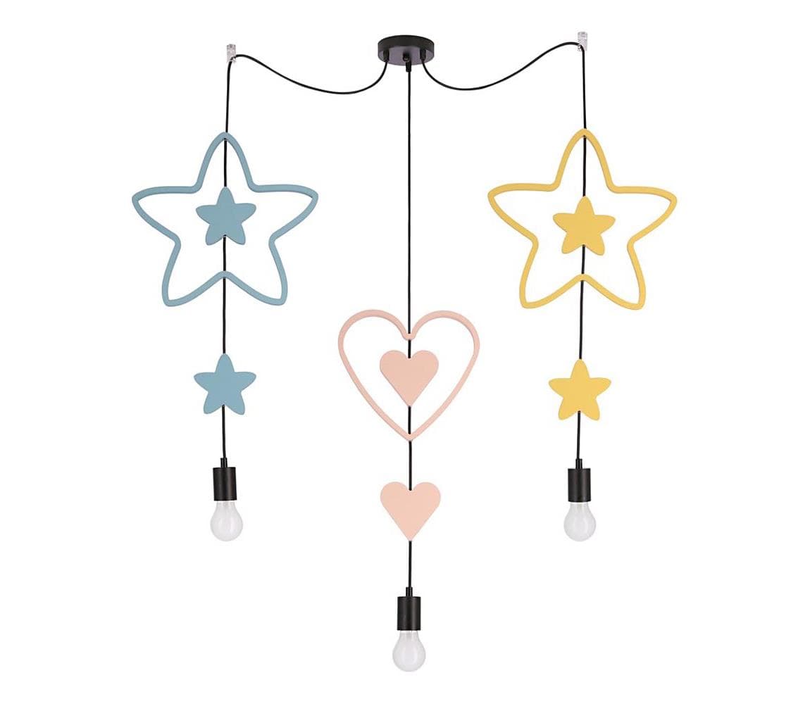 Detský luster na lanku TRIO 3xE27/20W/230V modrá/ružová/žltá 33-27511
