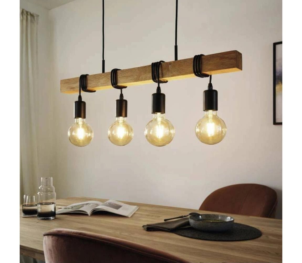 Eglo 33378 - LED Luster na lanku TOWNSHEND 4xE27/4W/230V 2200K béžová/čierna 33378