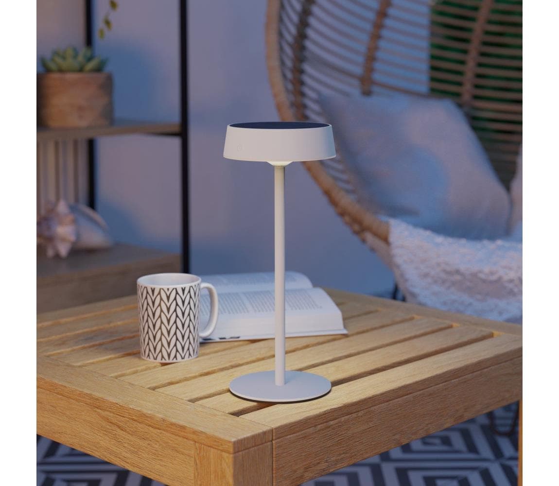 Eglo 75877 - SIMERI LED stolná lampa, stmievateľná, solárne nabíjateľná, LED/3W/5V, 1800mAh, IP44, biela 75877