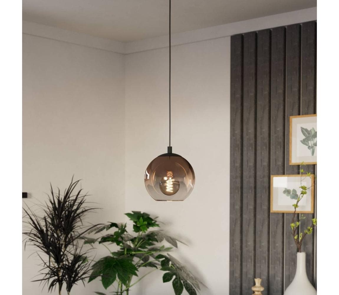 Eglo 901923 - Závesný luster na lanku ARISCANI 1xE27/60W/230V čierna/béžová/dymová 901923