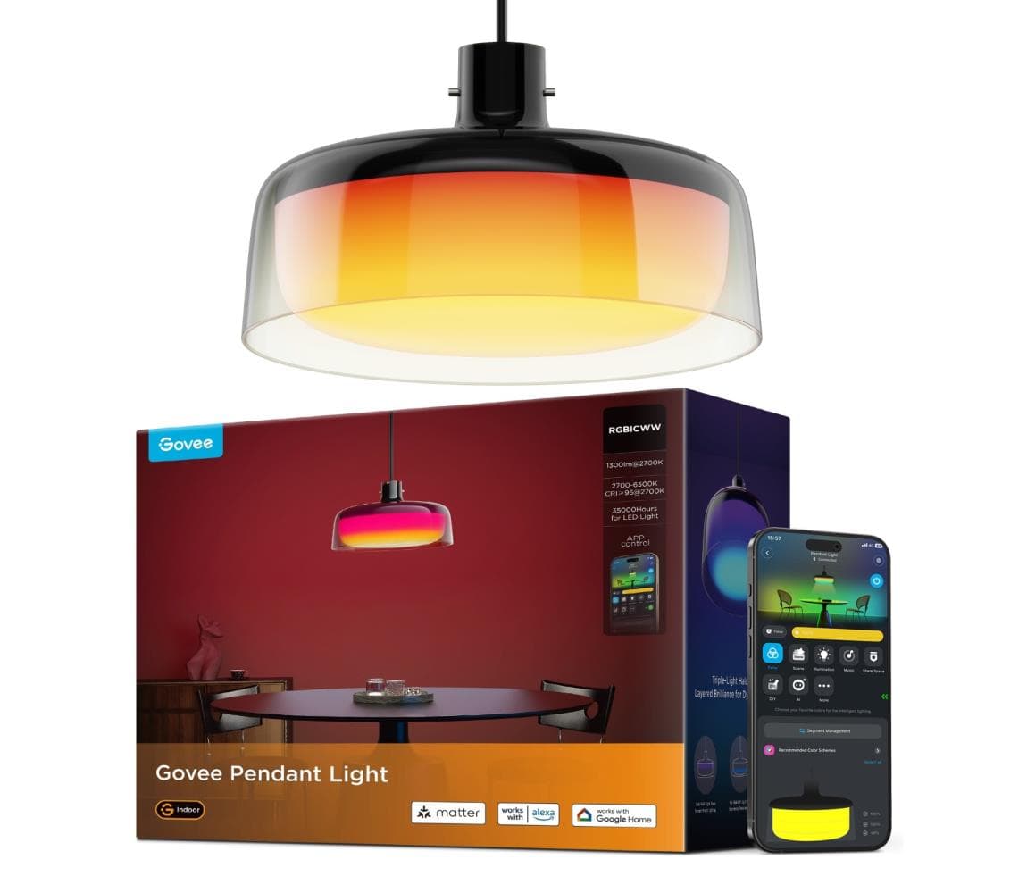 Govee - LED RGBICWW stlmiteľný závesný luster na lane LED/21W/230V Matter Wi-Fi H60C13F1
