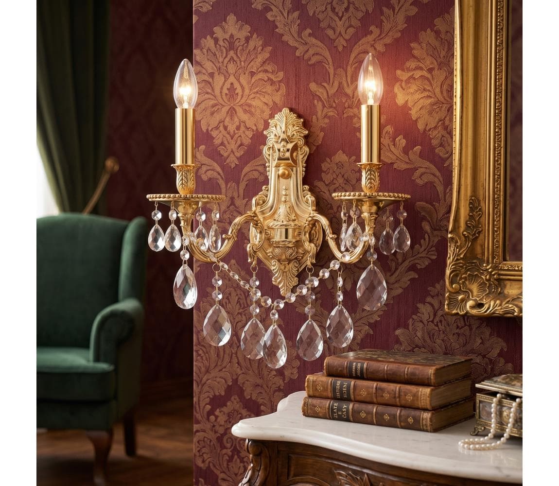 Ideal Lux - Krištáľové nástenné svietidlo GIOCONDA 2xE14/40W/230V zlatá 060491