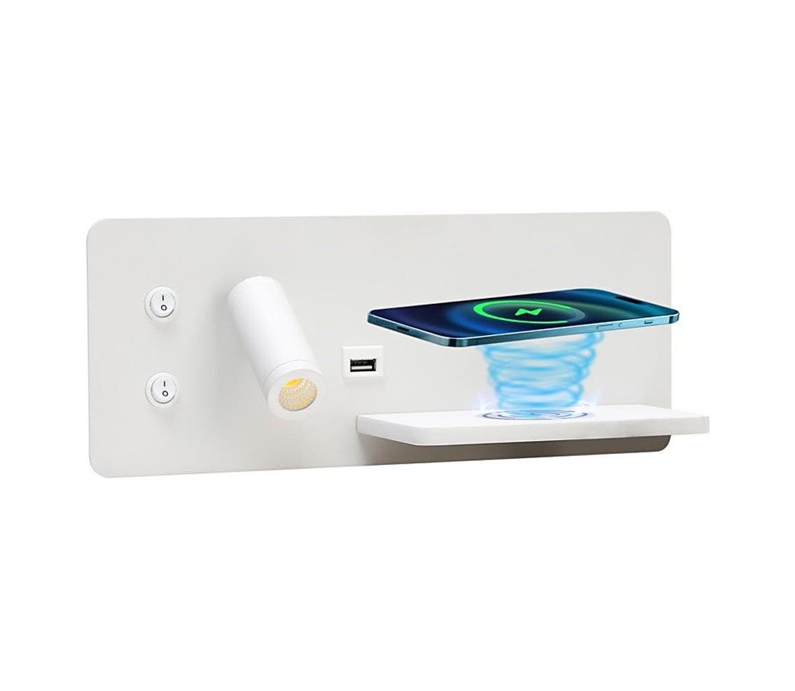 08285L-LED Nástenné sviet. s pol., USB a bezdr. nab. LED/3W/230V + LED/3W 08285L
