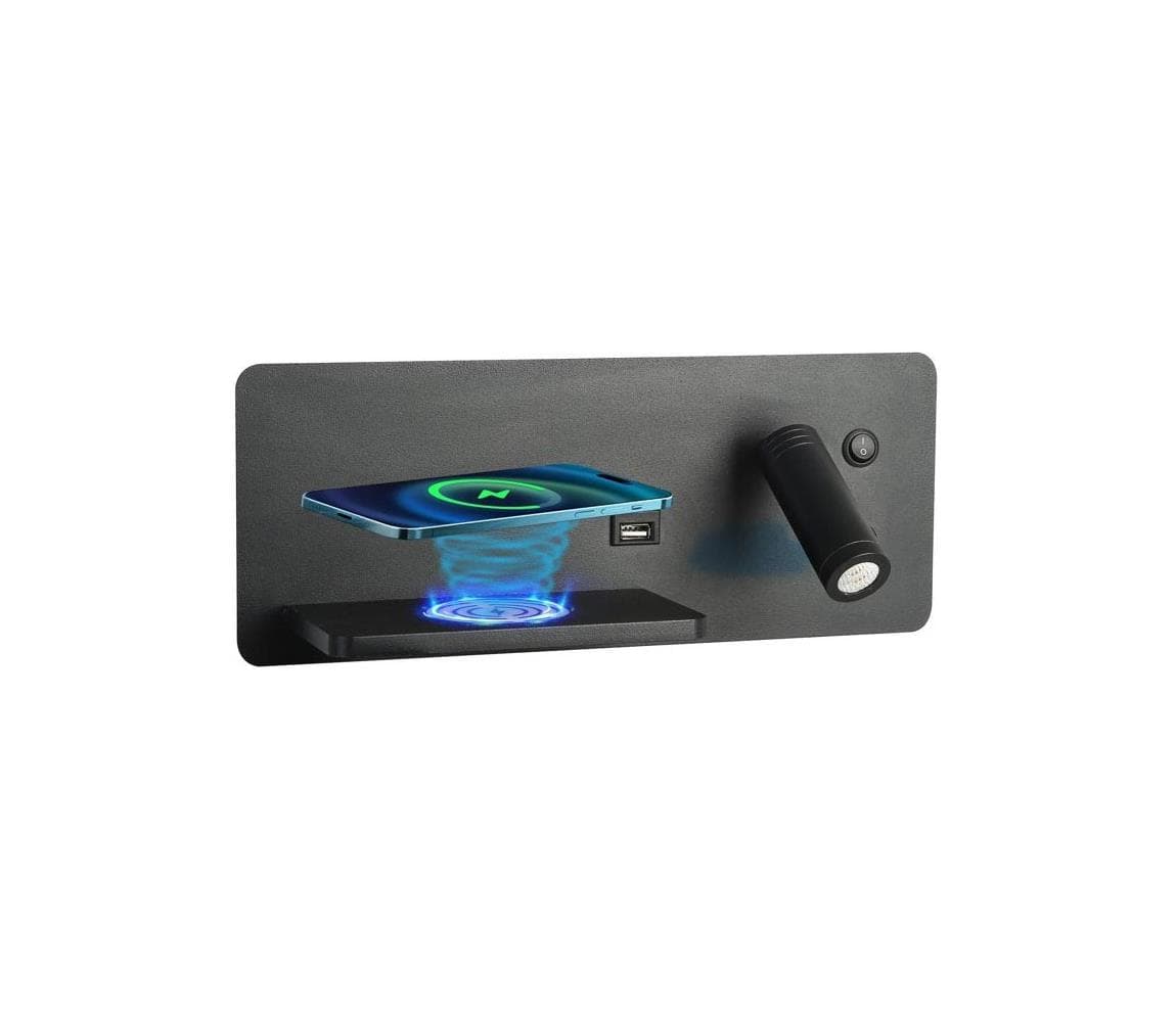 08288L-LED Nástenné sviet. s pol., USB a bezdr. nab. LED/3W/230V + LED/3W 08288L