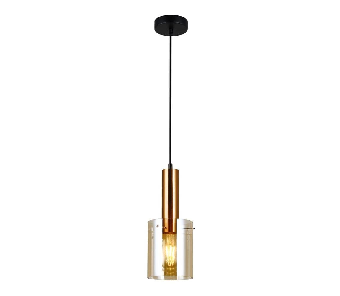 PND-5581-1-BRO+AMB - Luster na lanku SARDO 1xE27/40W/230V čierna/mosadz PND-5581-1-BRO+AMB
