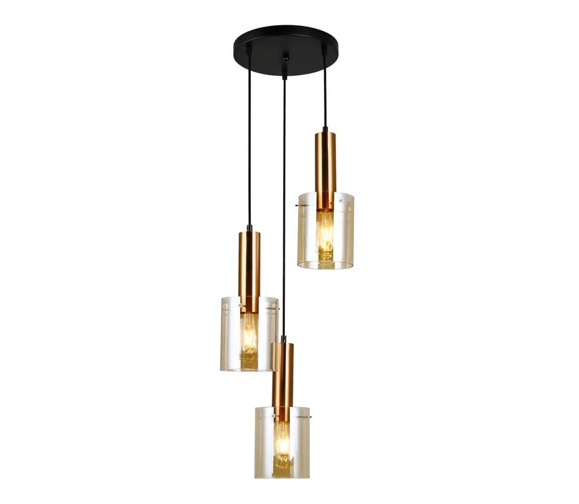 PND-5581-3A-BRO+AMB - Luster na lanku SARDO 3xE27/40W/230V čierna/mosadz PND-5581-3A-BRO+AMB