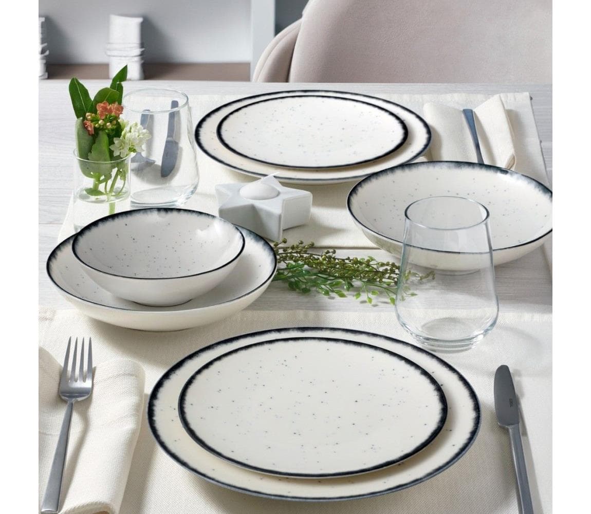 Jedálenská súprava 24 ks biela/čierna/porcelán 387GRP1376