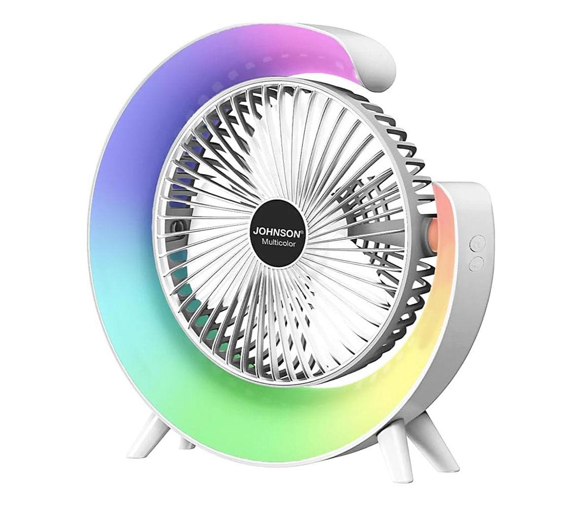 JOHNSON-LED RGB Dobíjateľný stolný látor MULTICOLOR 5 W / 3,7 V, 1200 mAh, priemer 14 cm, biela 8008523013783