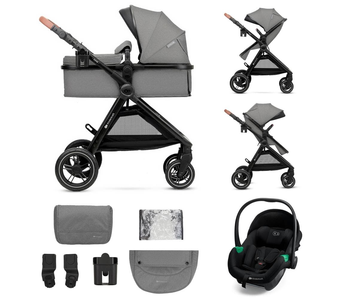 KINDERKRAFT - Kombinovaný kočík 3v1 ESME Moonlight grey + autosedačka MINK PRO KSESME00GRY300N