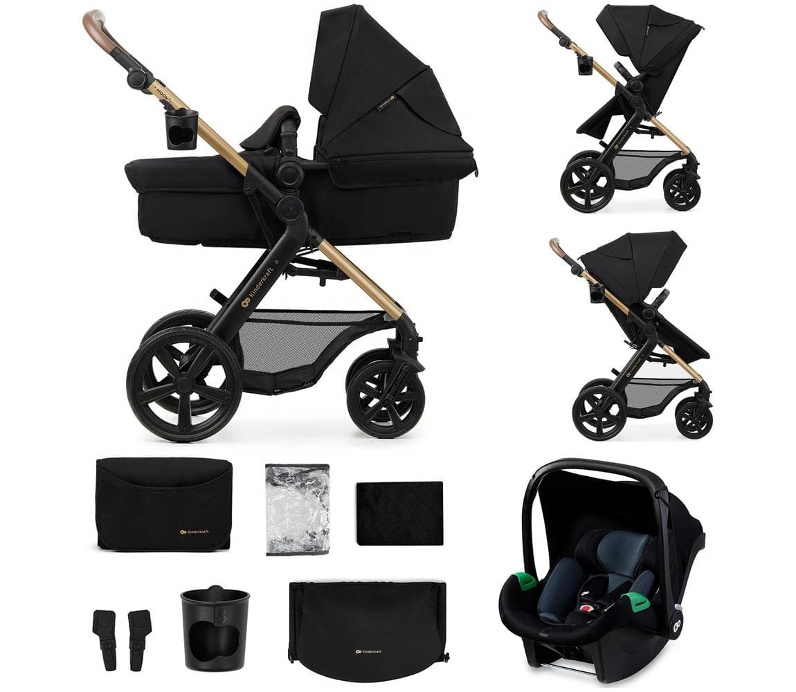 KINDERKRAFT - Kombinovaný kočík 3v1 MOOV 2 Pure black + autosedačka MINK PRO KSMOOV02BLKEV00
