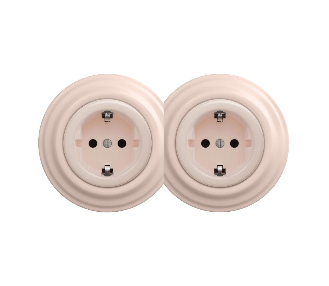 lap - Dvojitá retro domová zásuvka so rámčekom SCHUKO 230V/16A staroružová 2xKA0120+2xKA0143