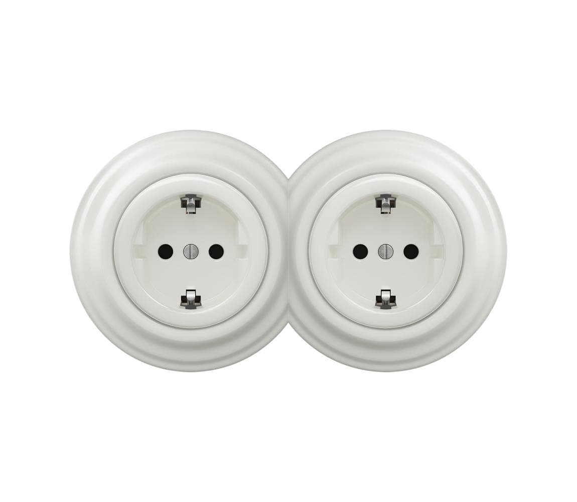 lap -Dvojitá retro zásuvka do domácnosti s rámikom SCHUKO 230V/16A keramická biela 2xKA0008+2xKA0106