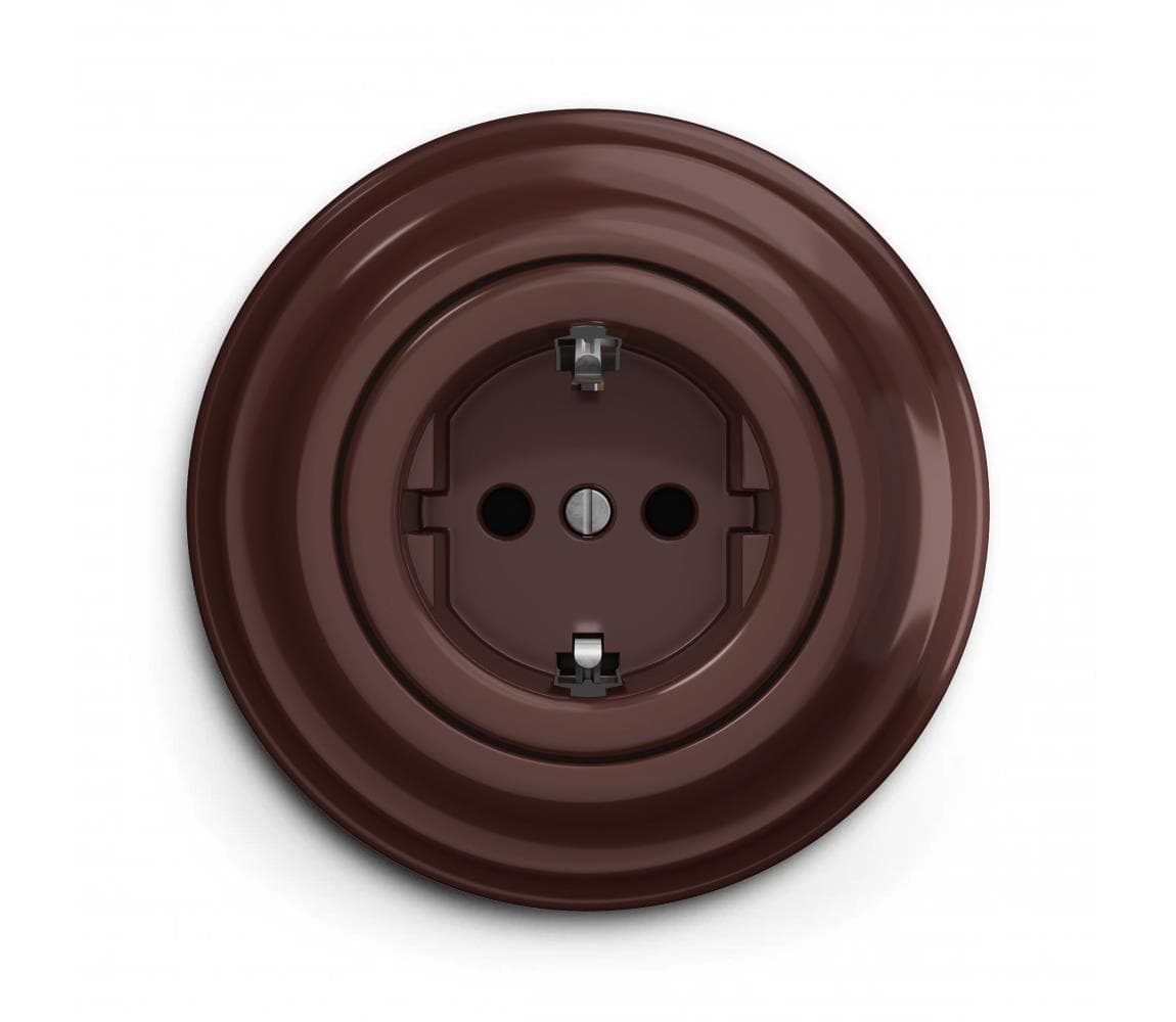 lap - Retro domová zásuvka s rámčekom SCHUKO 230V/16A hnedá KA0034+KA0109