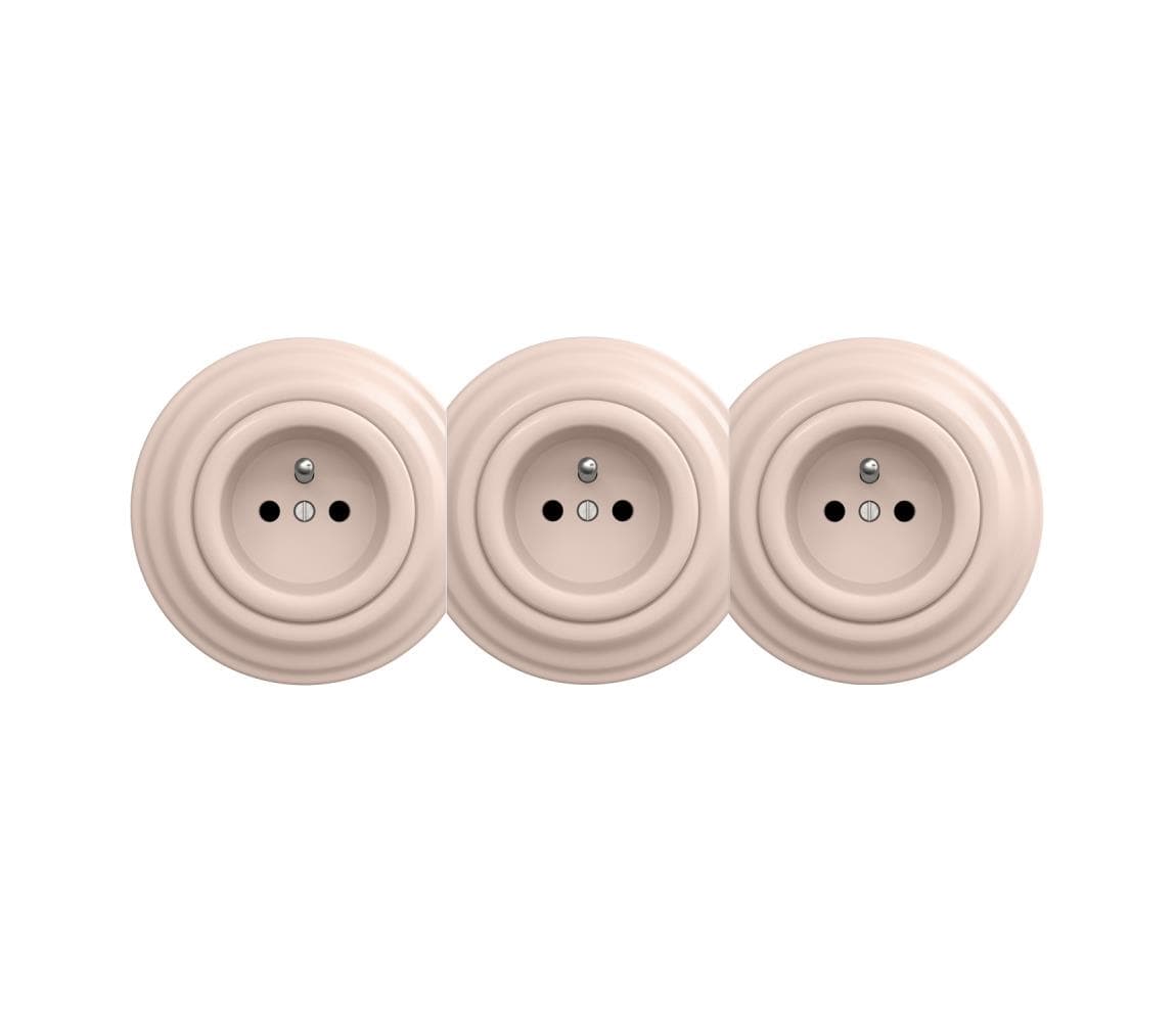 lap - Trojitá retro domová zásuvka s rámčekom 230 V staroružová KA0121+2xKA0120+3xKA0118