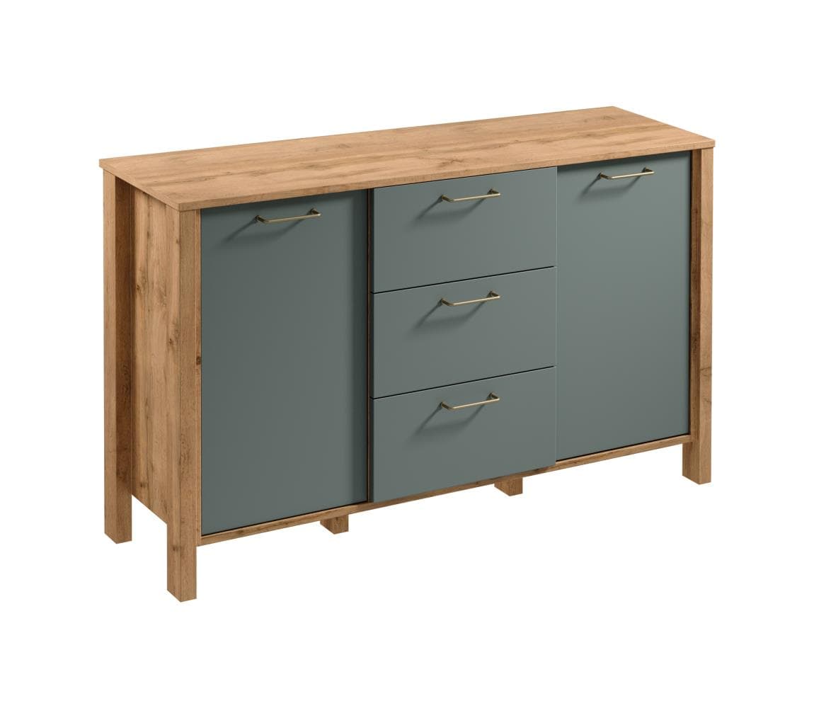Gala Meble Komoda MENTA 138x81x40 cm dub Wotan/zelená S19-K2D3S-ZSM