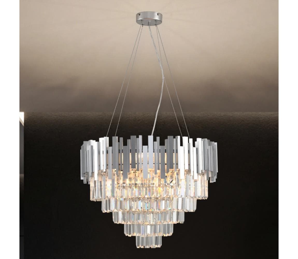 Krištáľový luster na lanku PLAZA 9xE14/40W/230V, priemer 60 cm, strieborný N2212