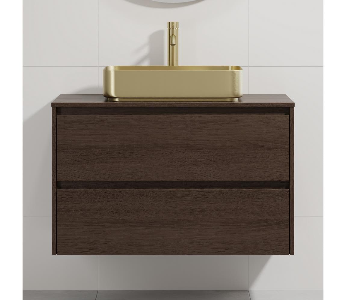 BATH DELUXE Kúpeľňová skrinka s umývadlom TRONDHEIM/LJORDAL 90x57x46 cm orech/mosadz BT0171+BT0153