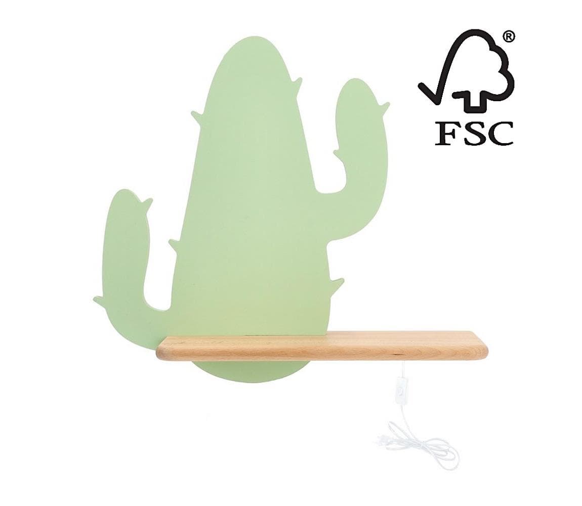 LED Detské nástenné svietidlo s poličkou CACTUS LED/4W/230V zelená/drevo 21-01009