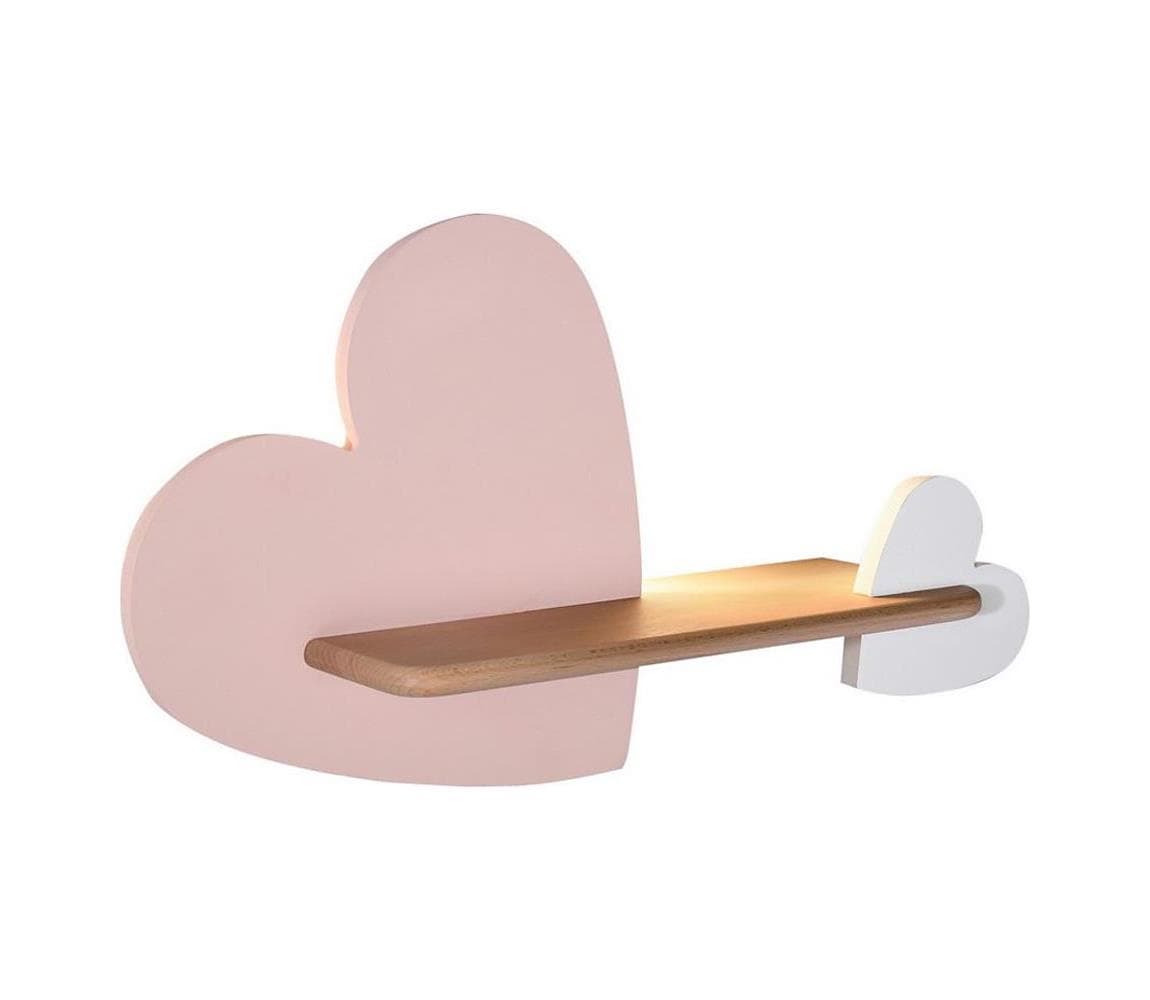 LED Detské nástenné svietidlo s poličkou HEART LED/5W/230V ružová/biela/drevo 21-03874