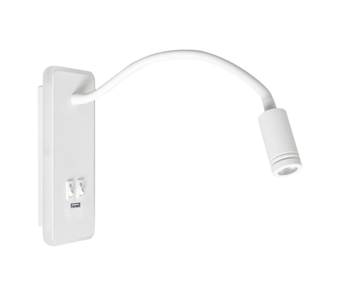 LED flexibilná nástenná lampička s USB BASE LED/8W+LED/2W/230V, biela ML6349