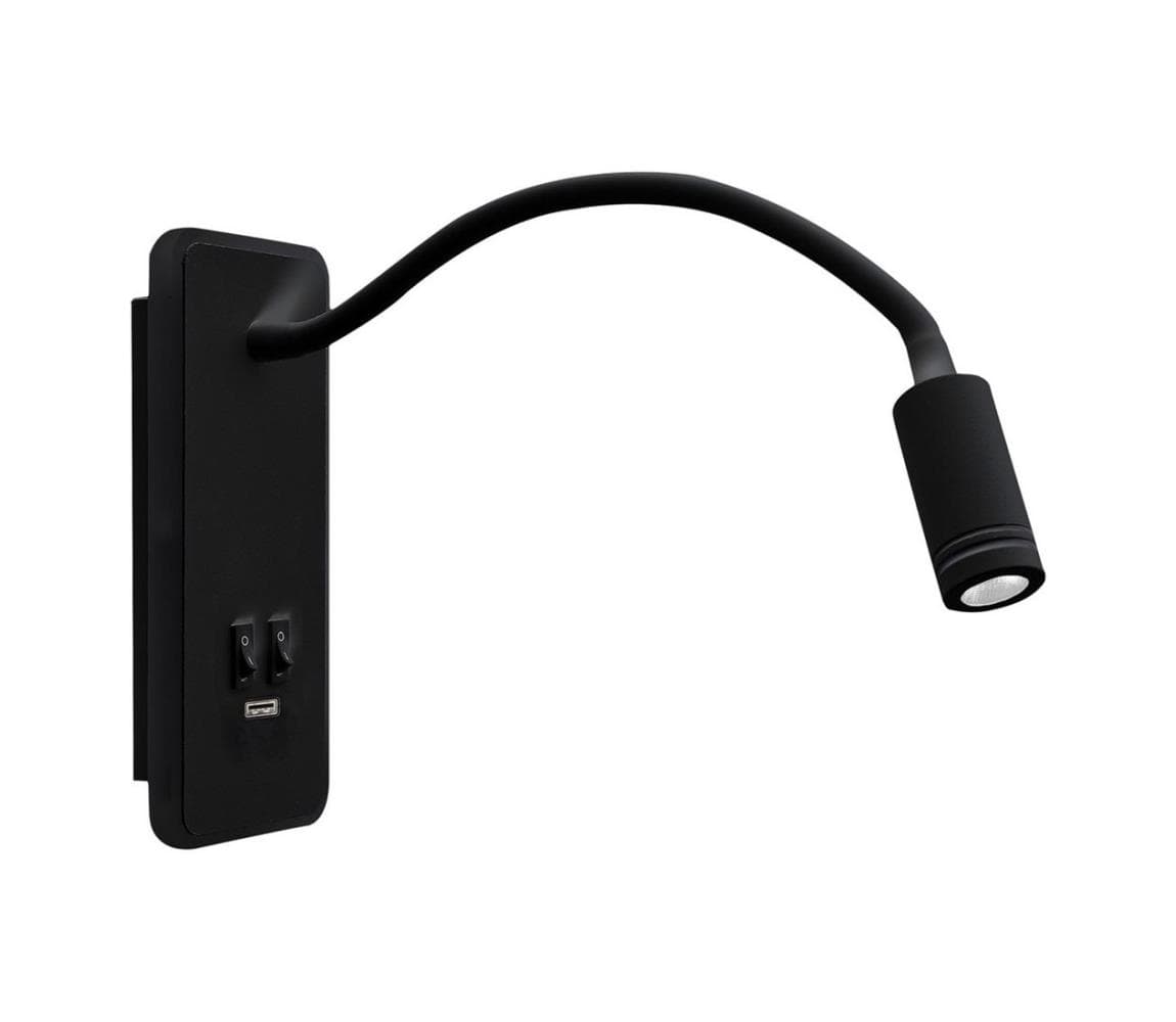 LED flexibilná nástenná lampička s USB BASE LED/8W+LED/2W/230V čierna ML63500