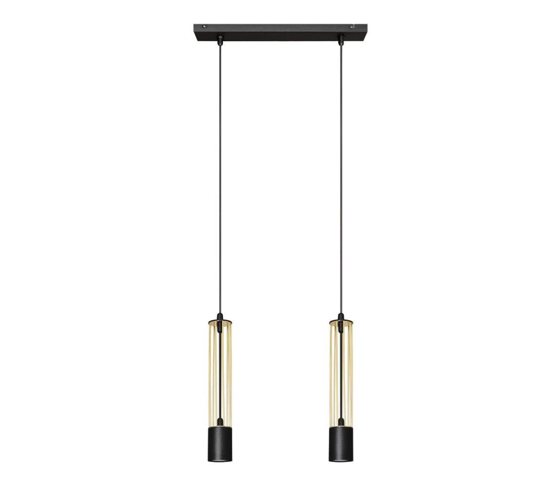 LED Luster na lanku BARS 2xGU10/4,8W/230V čierna/zlatá W-L 1115/2 BK+GO+BK