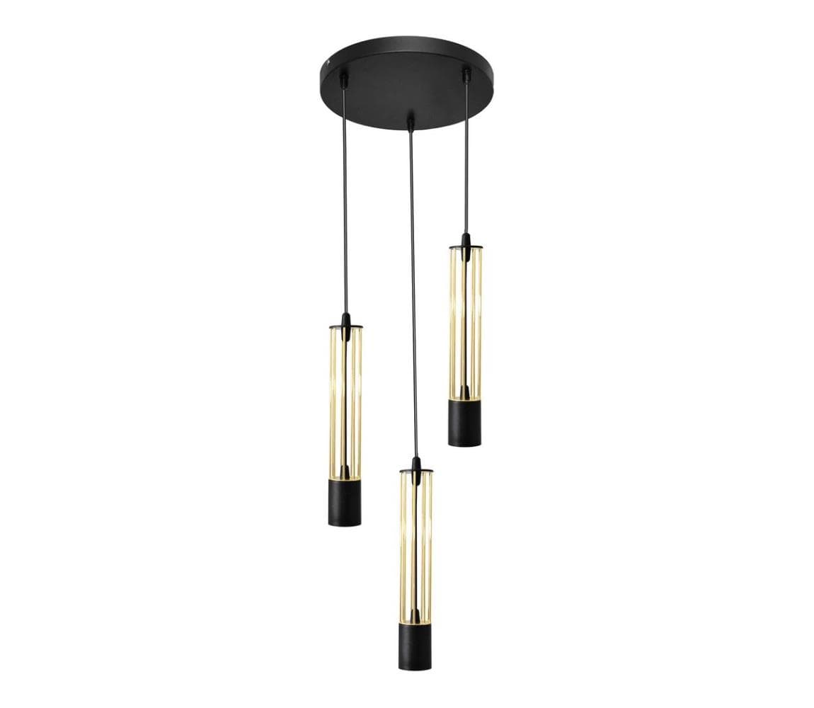 LED Luster na lanku BARS 3xGU10/4,8W/230V čierna/zlatá W-KD 1115/3 BK+GO+BK