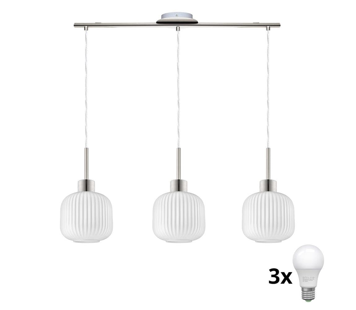 Eglo LED luster na lanku HARMA 3xE27/60W/230V matný chróm/biela 1xEG32521+3xNSLA55459