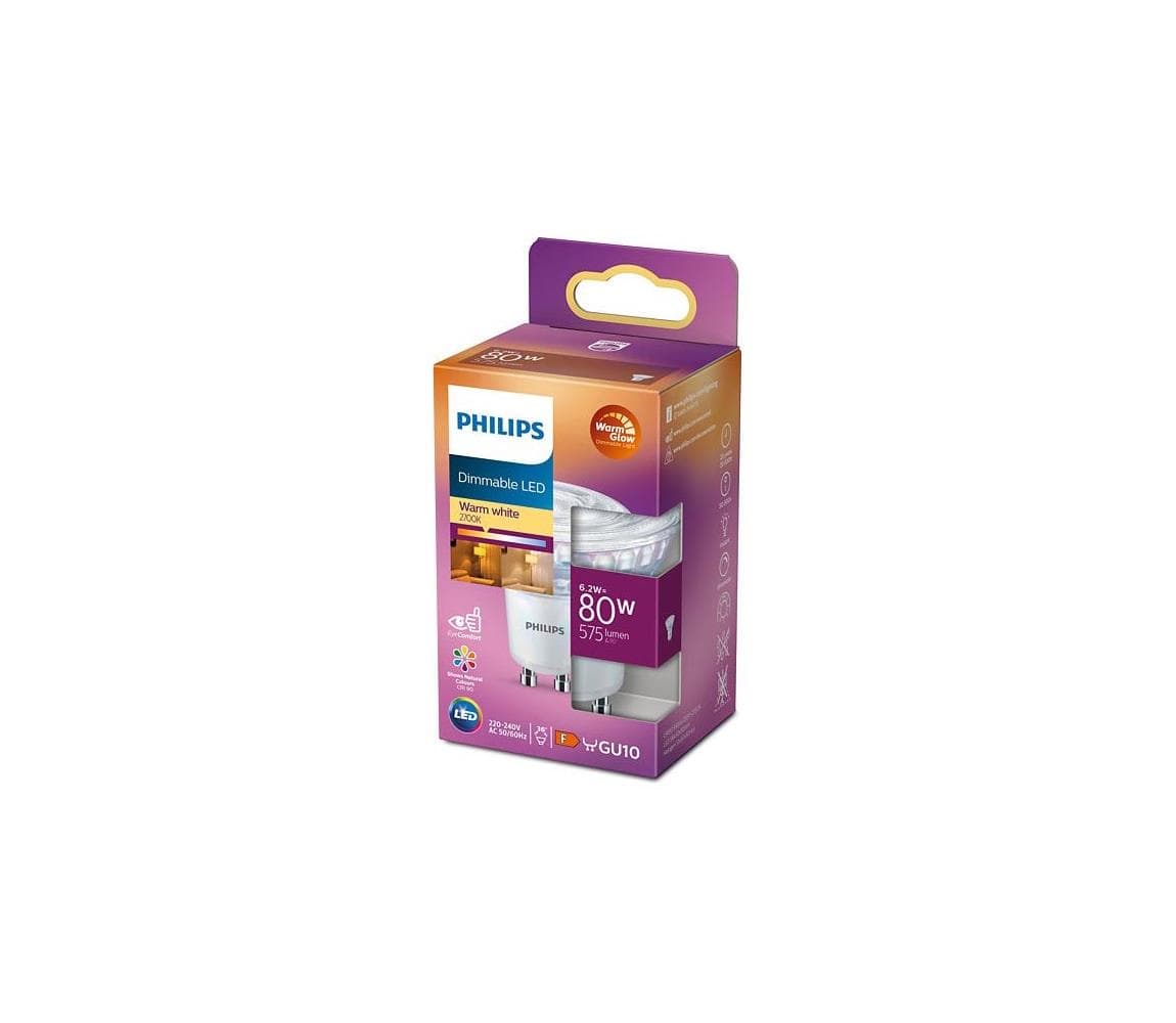 LED Stmievateľná žiarovka Philips Warm Glow GU10/6,2W/230V 2200-2700K CRI 90 8718699774097