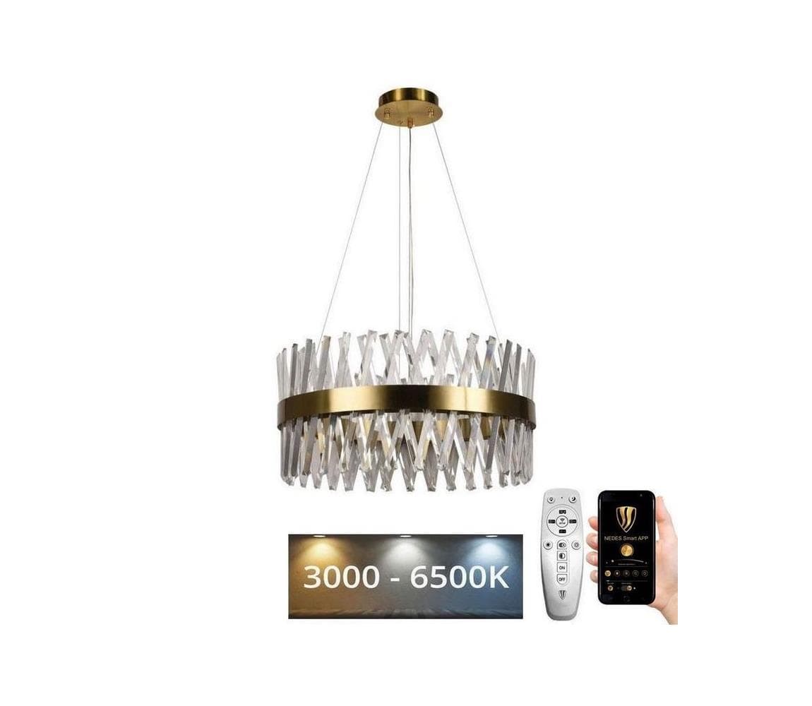 LED Stmievateľný luster na lanku LED/80W/230V 3000-6500K zlatá + diaľkové ovládanie J6308/C