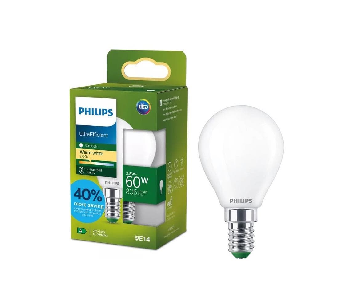 LED žiarovka ULTRAEFFICIENT Philips P45 E14/3,8W/230V 2700K 872110305207000