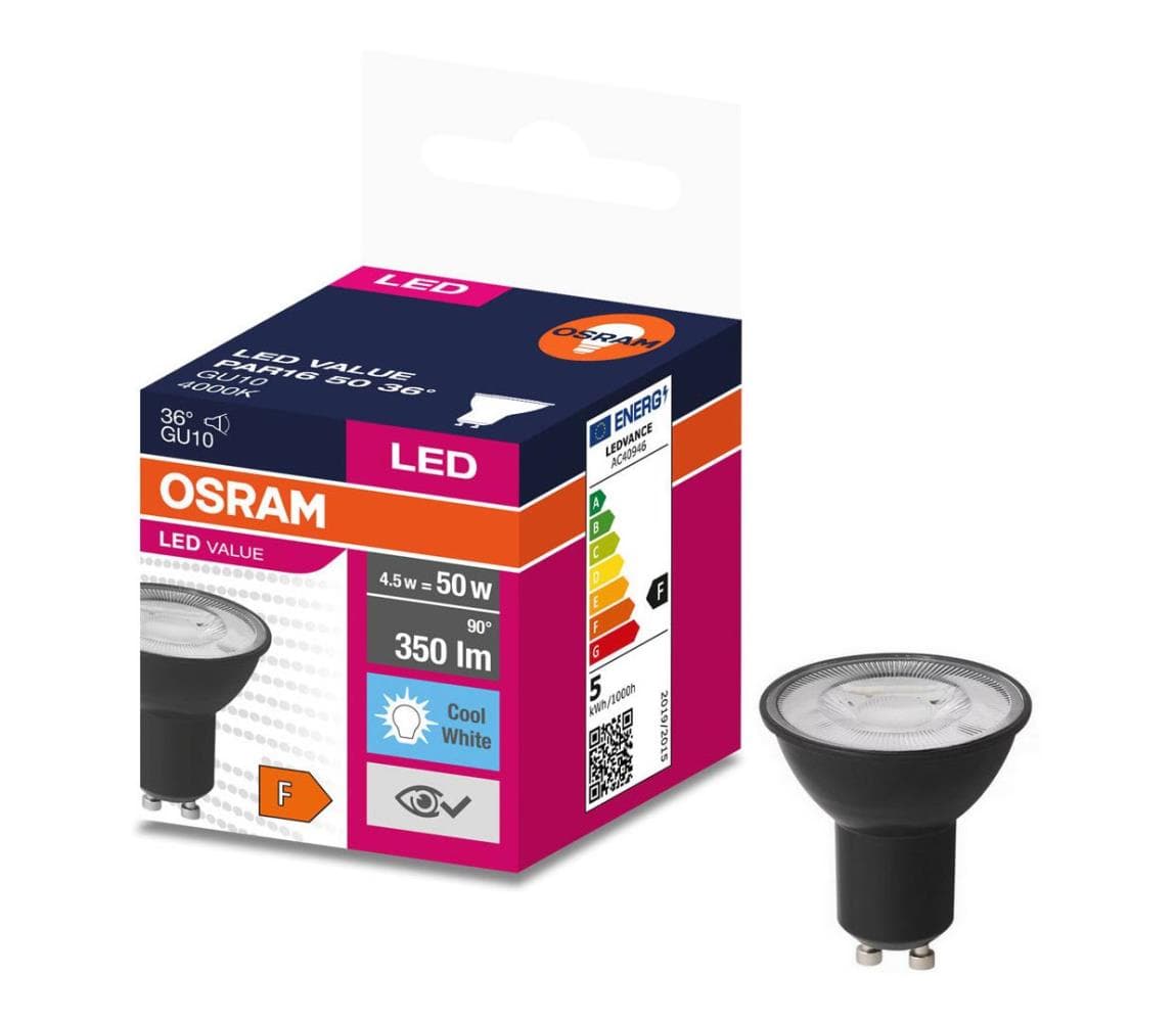 LED Žiarovka VALUE PAR16 GU10/4,5W/230V 6500K 36° čierna - Osram 4058075766396