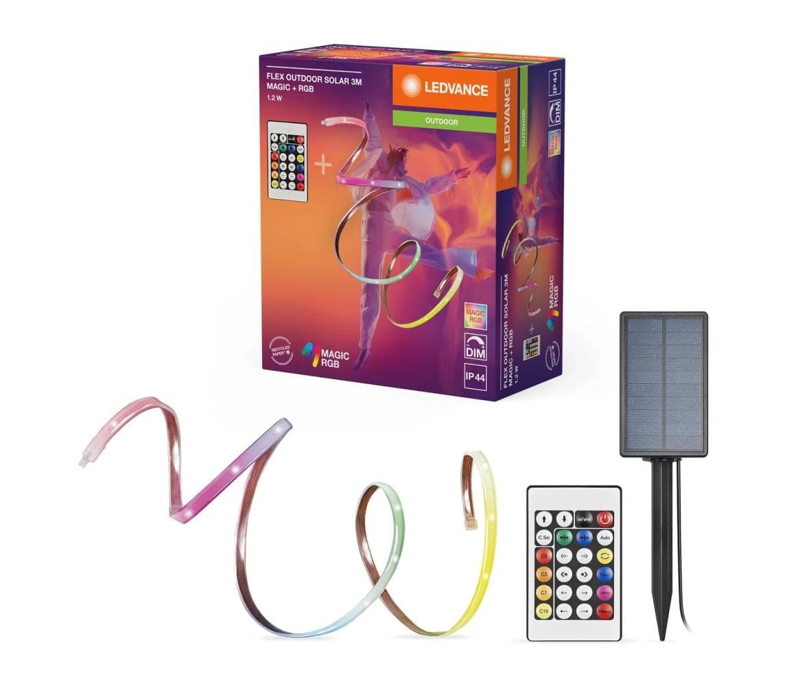 Ledvance - LED RGB stmievateľný solárny pásik FLEX 3m LED/1,2W/3,7V IP44 s diaľkovým ovládaním 4099854370069