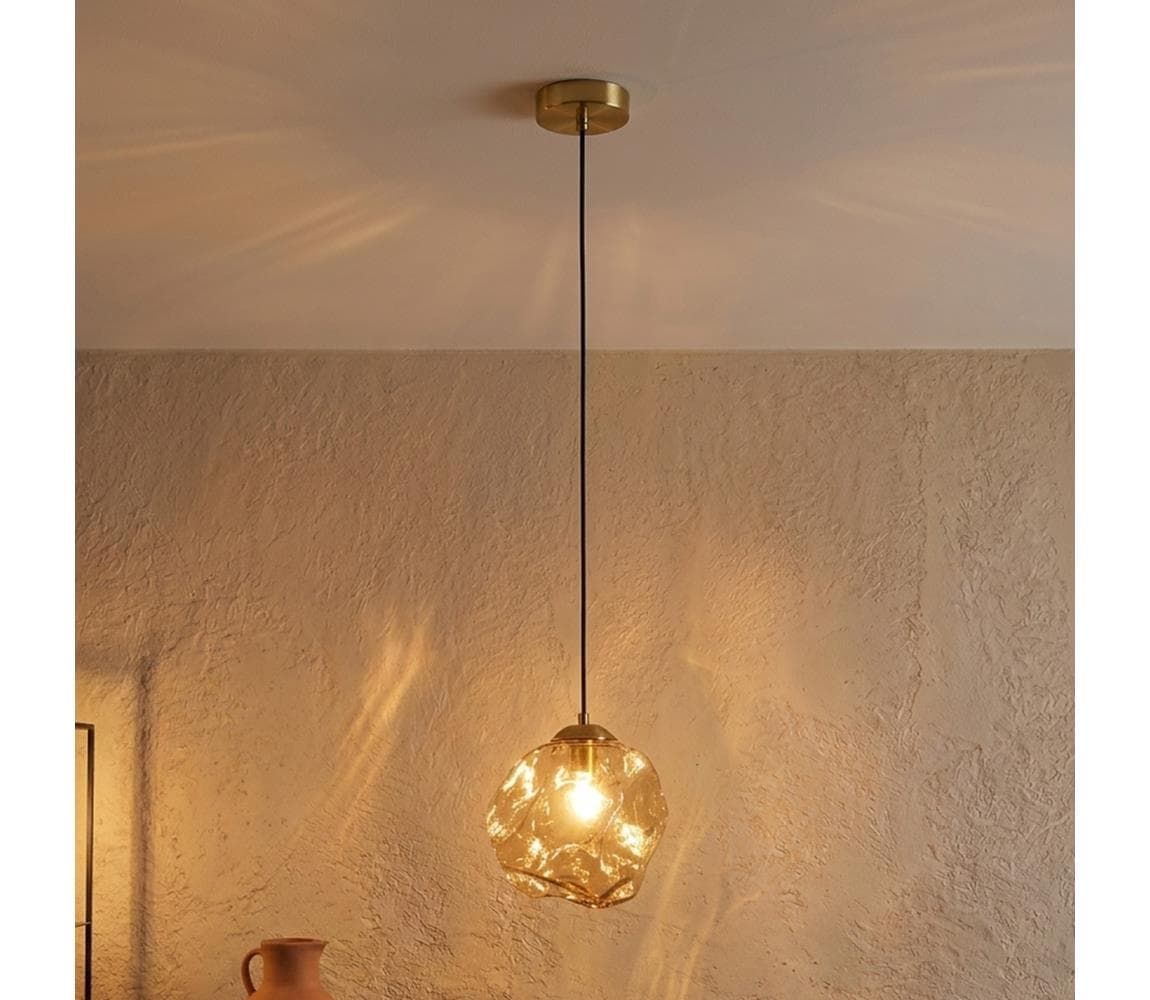 Luster na lanku CRISTAL 1xE14/15W/230V mosadz/dymovo-béžová LM-1.302/PATYNA/AMBER