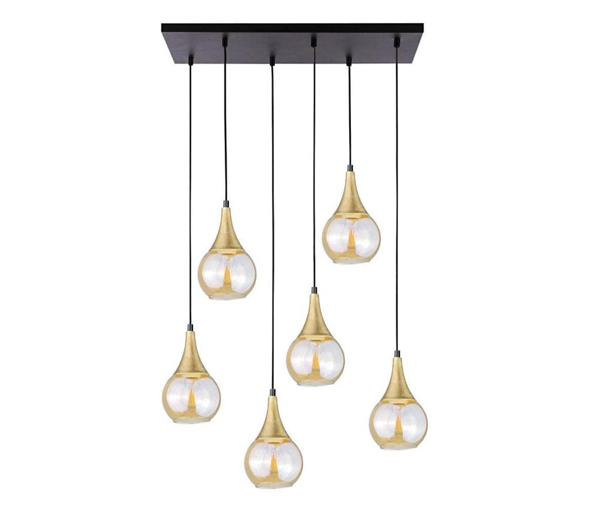 Keter Lighting Luster na lanku LACRIMA HONEY 6xE27/60W/230V čierna/zlatá/dymová béžová 2791