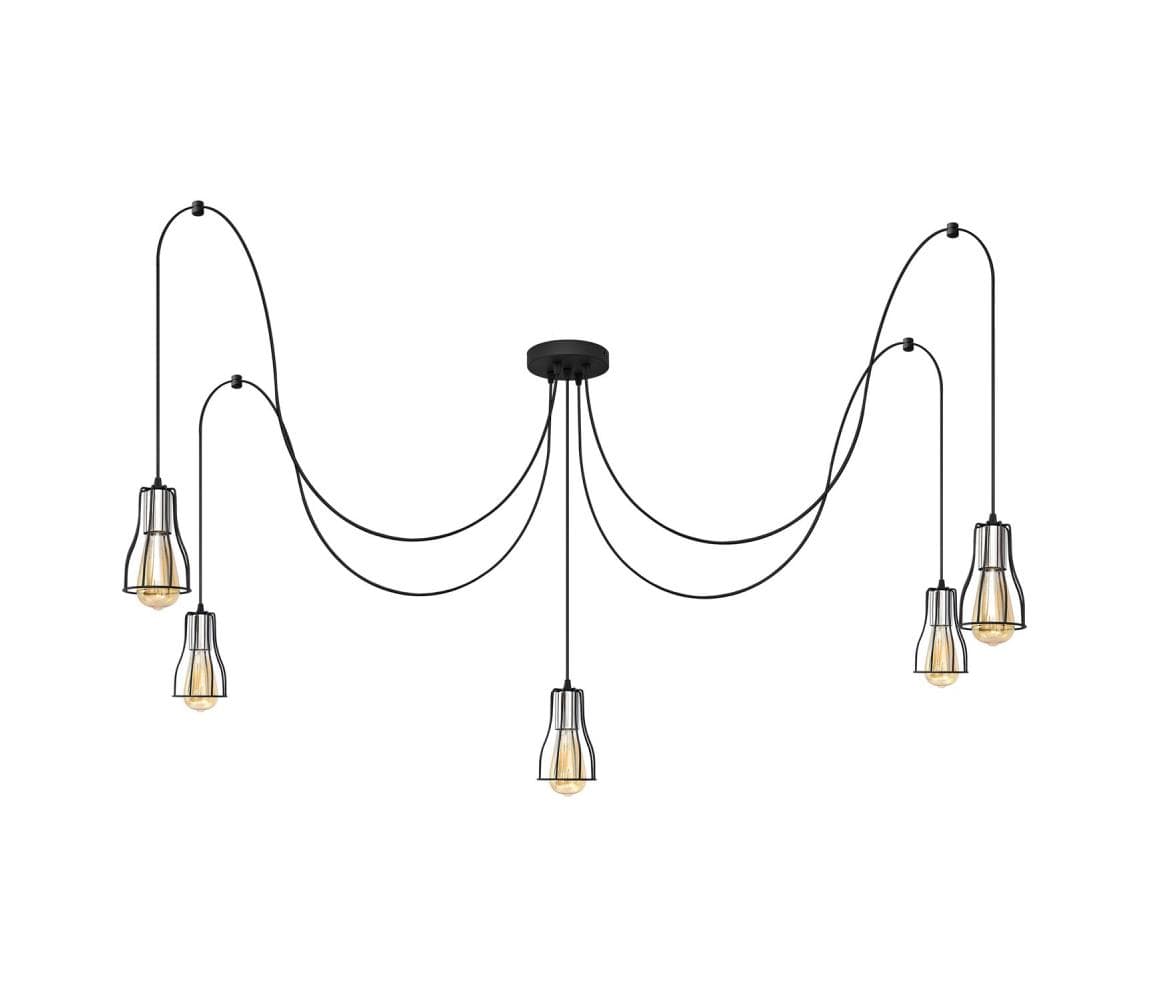 Luster na lanku TUBE 5xE27/15W/230V pavúk čierna/chróm W-KM 1924/5K BK+CH+BK