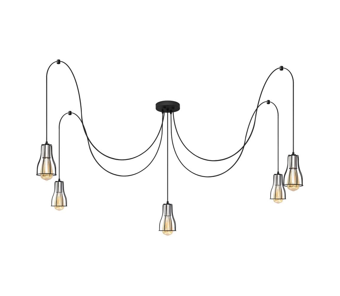 Luster na lanku TUBE LONG 5xE27/15W/230V čierna/chróm W-KMD 1924/5K BK+CH+BK
