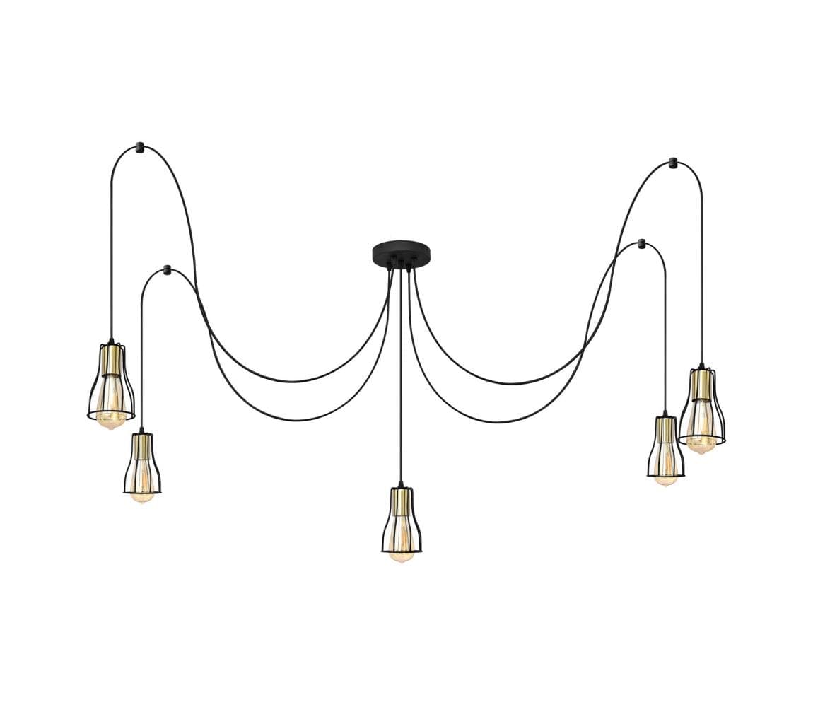 Luster na lanku TUBE LONG 5xE27/15W/230V čierna/zlatá W-KMD 1924/5K BK+GO+BK