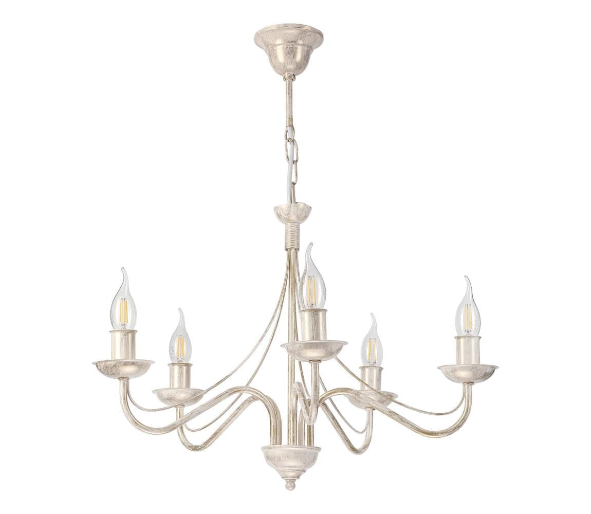 Luster na reťazi ANTON 5xE14/60W/230V biela patina LM-5.294/BIAŁA PATYNA