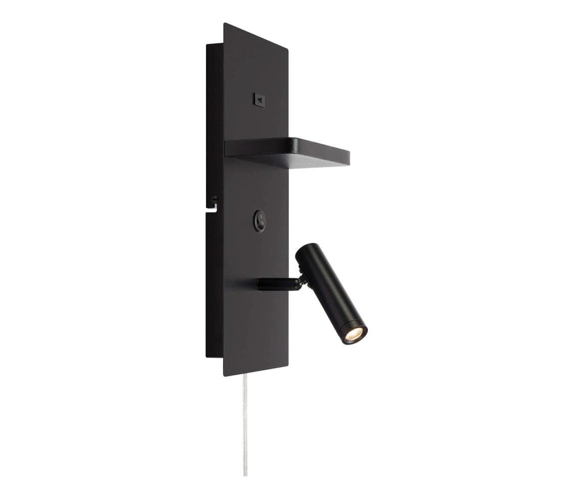 Markslöjd 109018 - LED nástenné svietidlo s poličkou a USB portom CARICA 4W/230V čierne 109018