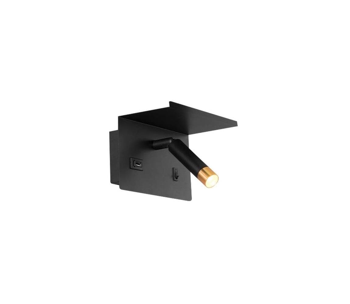 Nástenné bodové svietidlo s poličkou a USB nabíjačkou 1xG9/35W/230V čierna/zlatá BEDROOM LIGHT BLACK TOP SHELF USB-A