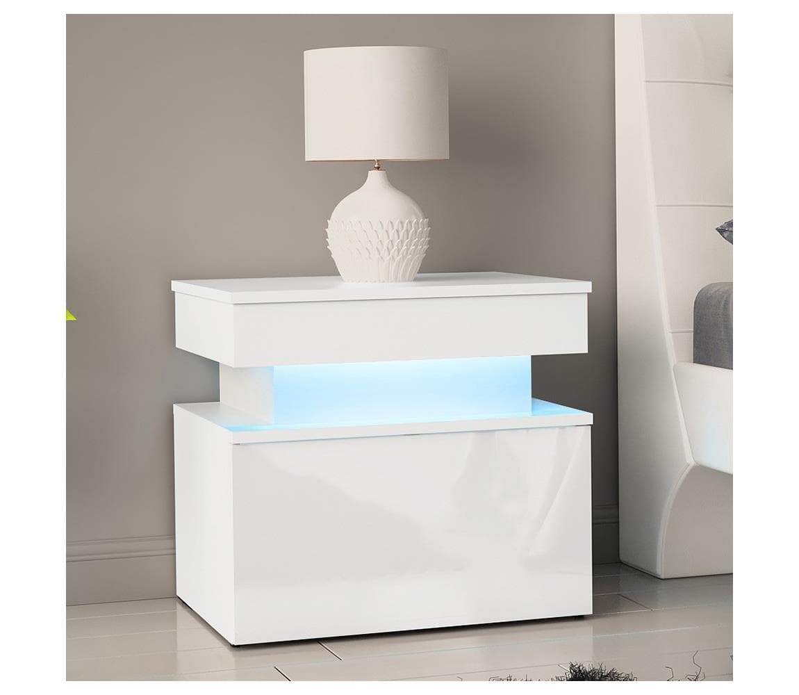 MIRJAN 24 Nočný stolík s LED osvetlením GLOSSA 55x51 cm biela/lesklá biela