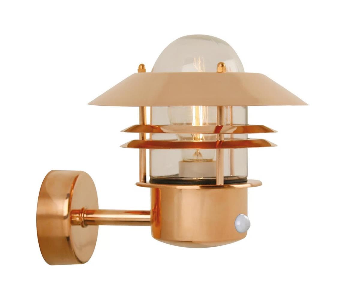 Nordlux - Vonkajšie nástenné svietidlo so senzorom BLOKHUS 1xE27/60W/230V IP54 meď 25031030